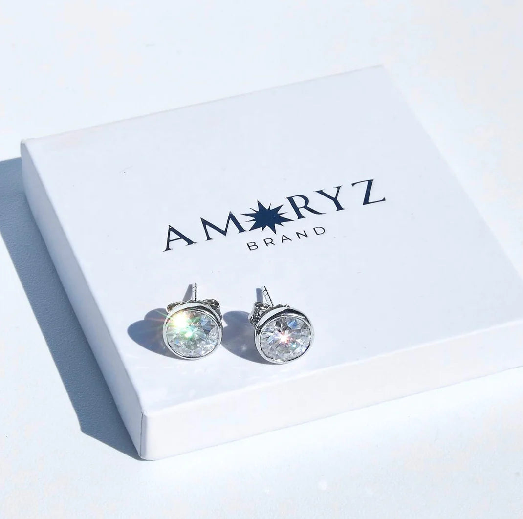 3.3 Carat Eteri Bezel Stud Earrings White Gold Vermeil