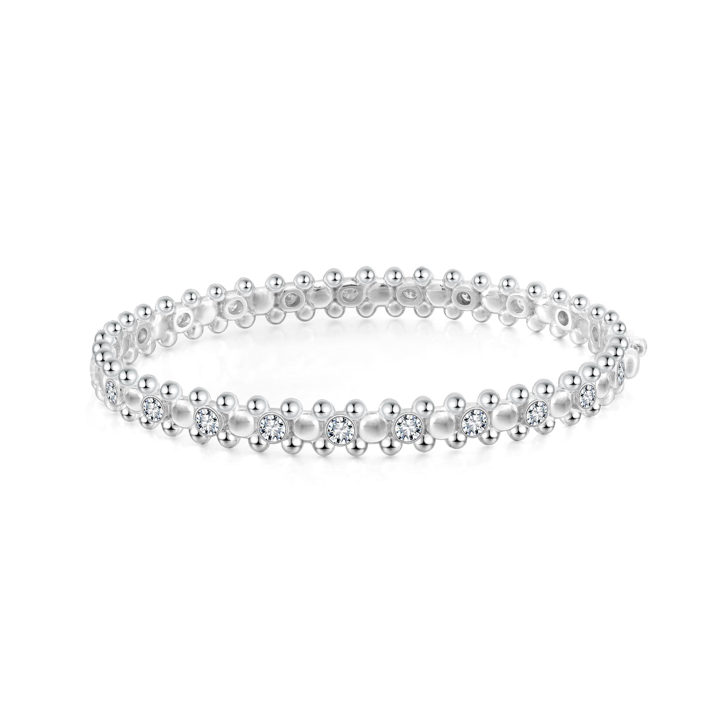 Cerberus Bangle with Moissanites White Gold Vermeil