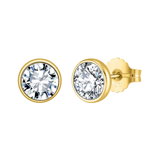 3.3 Carat Eteri Bezel Stud Earrings Yellow Gold Vermeil