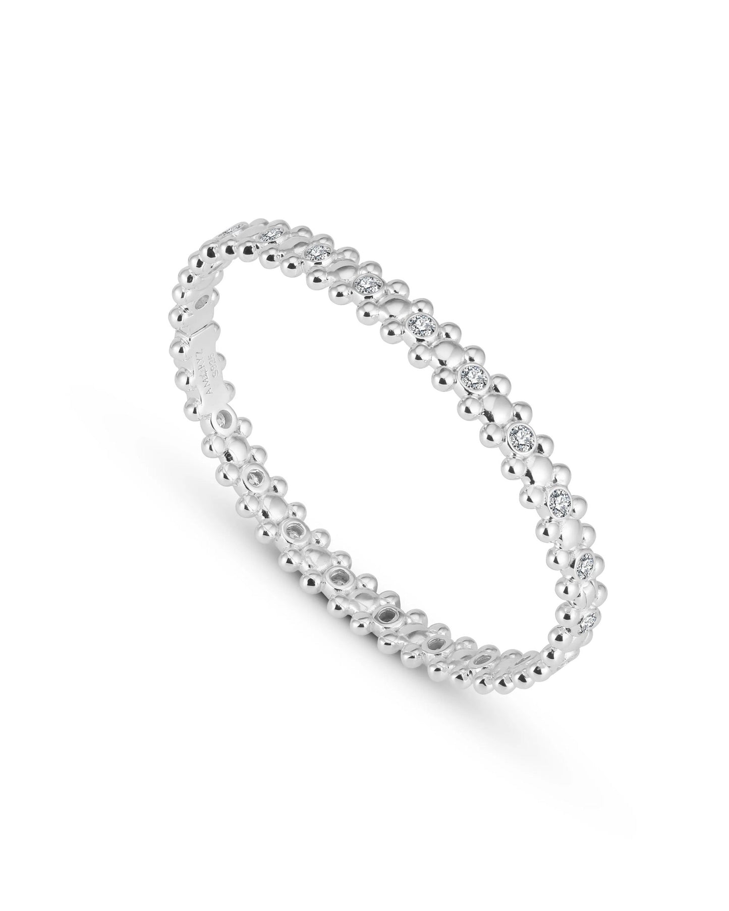 Cerberus Bangle with Moissanites White Gold Vermeil